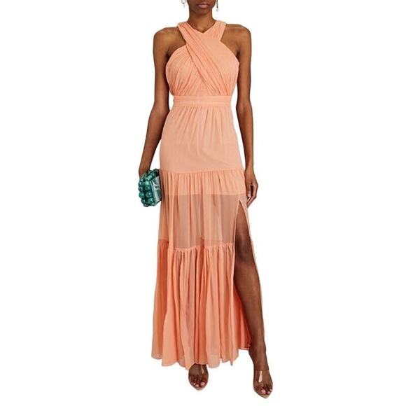 Veronica Beard Florencio Dress Bright Coral Silk Maxi Sleeveless